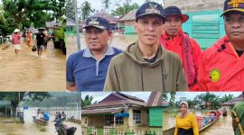 Camat Asera, Muh. Aswar bersama Lurah Wanggudu dan Tim Penyelamat Danpos SAR Basarnas Konawe Utara, Dedi Irawan bersama jajarannya monitoring lokasi banjir di desa puuwanggudu. Kamis, (09/05/2024).