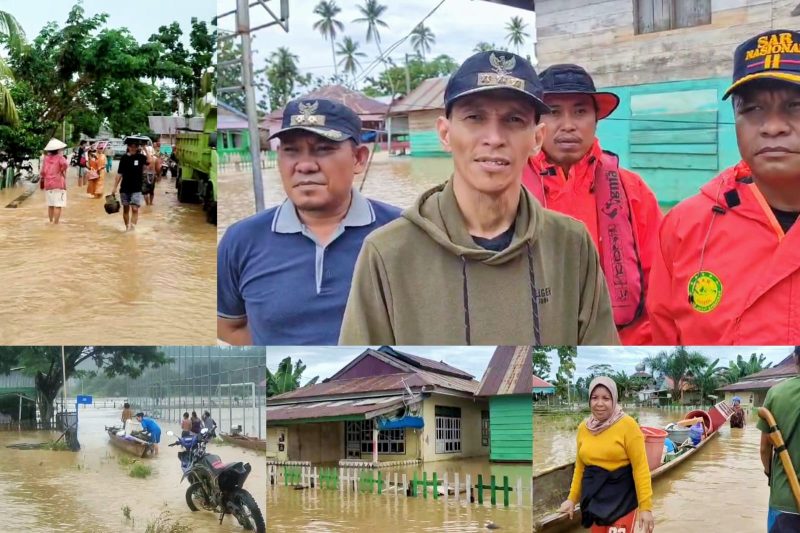 Camat Asera, Muh. Aswar bersama Lurah Wanggudu dan Tim Penyelamat Danpos SAR Basarnas Konawe Utara, Dedi Irawan bersama jajarannya monitoring lokasi banjir di desa puuwanggudu. Kamis, (09/05/2024).