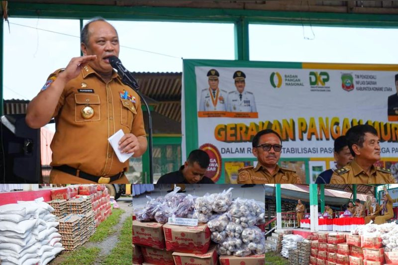 Bupati Konawe Utara, H. Ruksamin membuka secara resmi gerakan pangan murah di kecamatan motui. Senin, (13/05/2024).