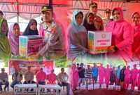 Kapolres Konawe Utara, AKBP Priyo Utomo, S.H., S.I.K, bersama Ketua Bhayangkari Cabang, Ny. Rosana Priyo Utomo dan Seluruh jajarannya menyerahkan bantuan sosial kemanusiaan masyarakat terdampak banjir di Desa Puuwanggudu Kecamatan Asera Kabupaten Konawe utara, Sabtu (18/5/24).