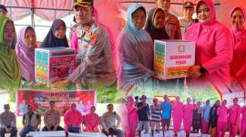 Kapolres Konawe Utara, AKBP Priyo Utomo, S.H., S.I.K, bersama Ketua Bhayangkari Cabang, Ny. Rosana Priyo Utomo dan Seluruh jajarannya menyerahkan bantuan sosial kemanusiaan masyarakat terdampak banjir di Desa Puuwanggudu Kecamatan Asera Kabupaten Konawe utara, Sabtu (18/5/24).