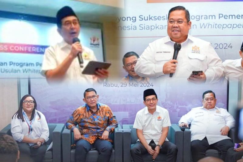 Ketua Kadin Indonesia, Arsjad Rasjid bersama Ketua Kadin Sulawesi Tenggara, Anton Timbang saat konferensi pers, Rabu (29/5/2024).
