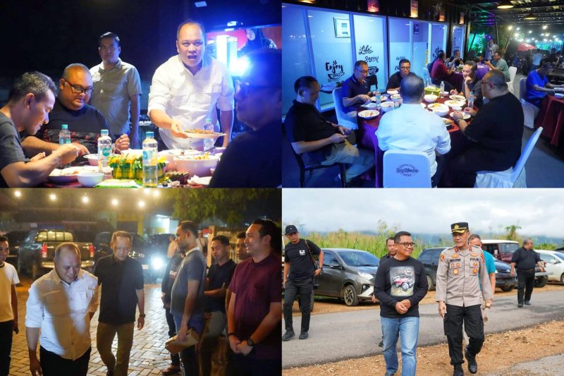 Bupati Konawe Utara, H. Ruksamin, menyambut hangat kunjungan kerja Kapolda Sulawesi Tenggara, Irjen Pol Dwi Irianto bersama rombongan di salah satu kafe. Sabtu malam, 1 Juni 2024.