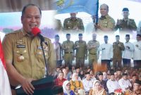 Bupati Konawe Utara memberikan sambutannya pada acara launching MTQ ke-XXX Tingkat Provinsi Sultra Tahun 2024, di aula Anawai Ngguluri, Kecamatan Asera, Senin (10/6/2024).