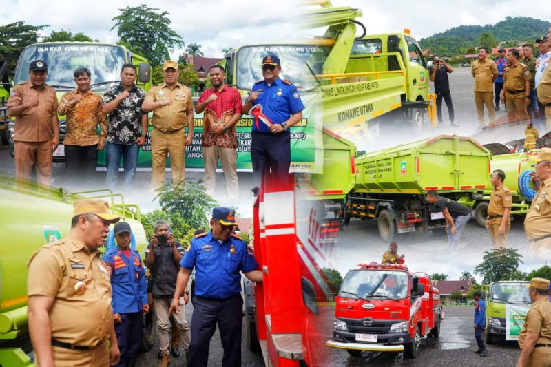 Bupati Konawe Utara, H. Ruksamin melakukan pengecekan menyeluruh untuk memastikan semua kendaraan dalam kondisi prima di Wanggudu, pelataran kantor bupati Konut. Senin, (10/06/2024). 