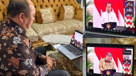 Bupati Konut, H. Ruksamin ikuti Pengendalian Inflasi tahun 2024 melalui Zoom meeting, pada Jumat, 14 Mei 2024.