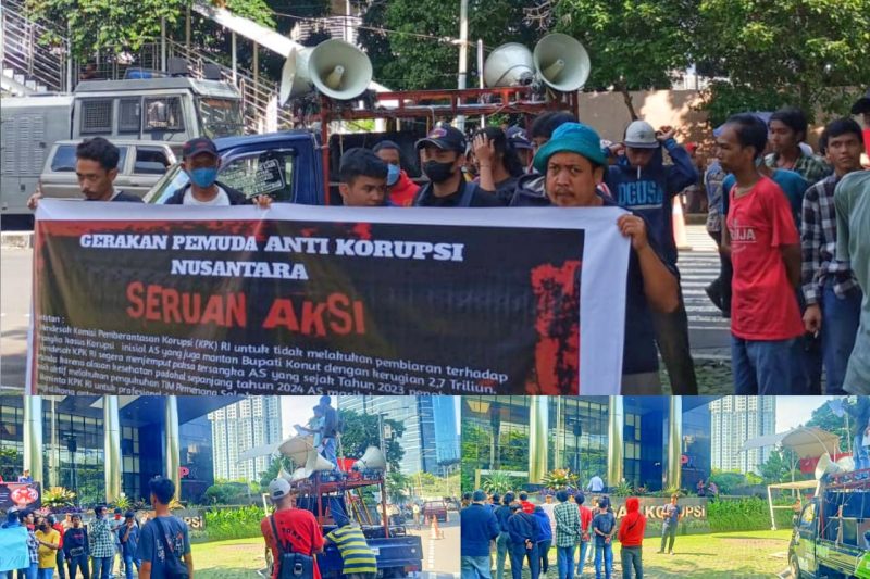 Massa aksi mendesak Komisi Pemberantasan Korupsi  segera menangkap dan menahan Aswad Sulaiman di depan kantor KPK RI. Senin, (08/7/2024). 