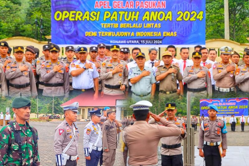 Apel gelar pasukan operasi patuh anoa 2024 bertempat di lapangan apel mapolres konawe utara, senin (15/7/24).