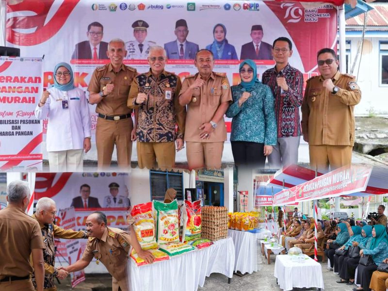 Drs. H. Asrun Lio, M.Hum., Ph.D, memberikan sambutannya pada acara Gerakan Pangan Murah. Selasa, (06/08/2024).