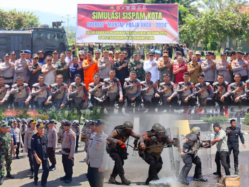 Polres Konawe Utara Gelar Simulasi Sistem Pengamanan Kota (Sispamkota) di lapangan Pemda Kabupaten Konawe Utara. Selasa, (13/08/2024).