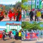 Personel Polres Konawe Utara sigap melakukan pengamanan dan pengaturan lalu lintas pembukaan devile pekan olahraga kabupaten konawe utara. Rabu, (14/08/2024).  