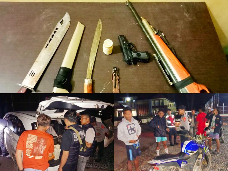 Personel Polres Konawe Utara berhasil mengamankan barang bukti Sajam, Senjata Angin dan Senjata Jenis Airsoft Gun pada operasi Cipkon cooling sistem. Jum'at malam. (23/08/2024). 