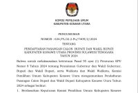 Berikut Jadwal dan Syarat Pendaftaran Paslon Bupati dan Wakil Bupati Konawe Utara 2024.
