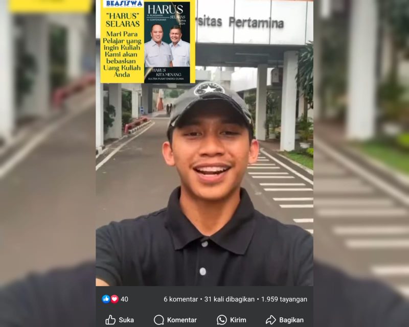 Nurhidayat merupakan mahasiswa universitas pertamina dengan NIM. 101 222 010 melalui videonya di medsos mengungkapkan ekspetasinya, program beasiswa dan biaya sekolah gratis dapat diwujudkan merata se Sulawesi Tenggara. Jum'at (13/09/2024). (Foto: Screenshot)