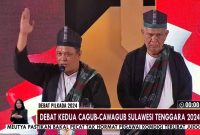 Debat kedua, Pasangan Calon Gubernur dan Wakil Gubernur Sultra, Nomor Urut Satu, Ruksamin-Sjafei bakal tingkatkan Daya Saing Sultra Sebagai Pusat Energi Dunia, di Kolaka, Jumat, (01/11/2024). Foto : Doc MetroTV.