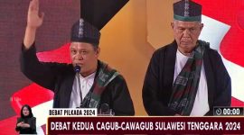Debat kedua, Pasangan Calon Gubernur dan Wakil Gubernur Sultra, Nomor Urut Satu, Ruksamin-Sjafei bakal tingkatkan Daya Saing Sultra Sebagai Pusat Energi Dunia, di Kolaka, Jumat, (01/11/2024). Foto : Doc MetroTV.