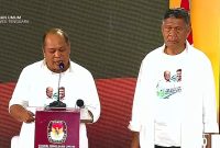Pasangan Calon Gubernur dan Wakil Gubernur Sultra, Nomor Urut Satu, Ruksamin-Sjafei pada debat ketiga di Hotel Claro. Sabtu malam, (23/11/2024).