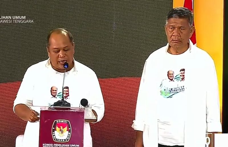 Pasangan Calon Gubernur dan Wakil Gubernur Sultra, Nomor Urut Satu, Ruksamin-Sjafei pada debat ketiga di Hotel Claro. Sabtu malam, (23/11/2024).
