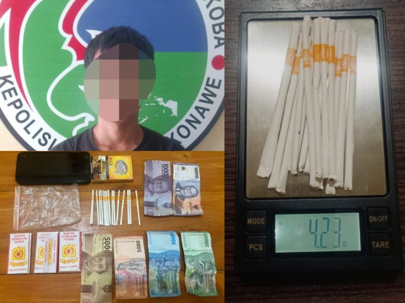 Tersangka AS (15) bersama Barang Bukti (BB) Diamankan Satreskoba Polres Konawe.