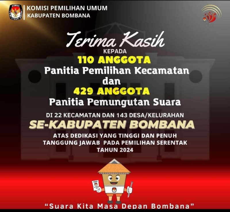Ucapan Terima Kasih kepada PPK dan PPS Pilkada Bombana