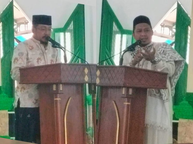 Sekda Konut, Dr. Safrudin, S.Pd., M.Pd, bersama Dr. KH. Danial, LC., M.Thi, memberikan sambutan dan khutba pada Isra' Mi'raj Nabi Muhammad SAW 1446 Hijriah di Masjid As-Salam, Senin, 3 Februari 2025.