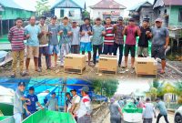 Anggota Dewan Perwakilan Rakyat Daerah (DPRD) Konawe Utara, Fendrik, S.Kom, berpose bersama nelayan pesisir penerima bantuan. Jum'at, (07/02/2025).