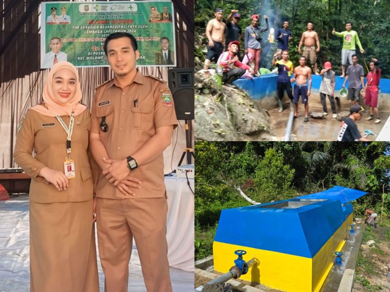 Kepala Desa Bandaeha, Harianto, S.Pi bersama Istri, dan Pembangunan Sistem Penyediaan Air Minum (SPAM) Desa Bandaeha. 