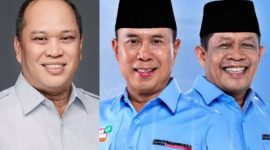 H. Ruksamin (Kemeja Putih) bersama Gubernur dan Wakil Gubernur Sulawesi Tenggara (Sultra), Terpilih, H. Andi Sumangerukka dan Hugua.