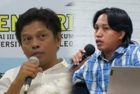Direktur Pusat Kajian dan Advokasi Hak Asasi Manusia (PuSPAHAM) Sultra, Kisran Makati (kiri), dan Direktur Eksekutif Wahana Lingkungan Hidup Indonesia (WALHI) Sultra, Andi Rahman (kanan).