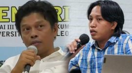 Direktur Pusat Kajian dan Advokasi Hak Asasi Manusia (PuSPAHAM) Sultra, Kisran Makati (kiri), dan Direktur Eksekutif Wahana Lingkungan Hidup Indonesia (WALHI) Sultra, Andi Rahman (kanan).