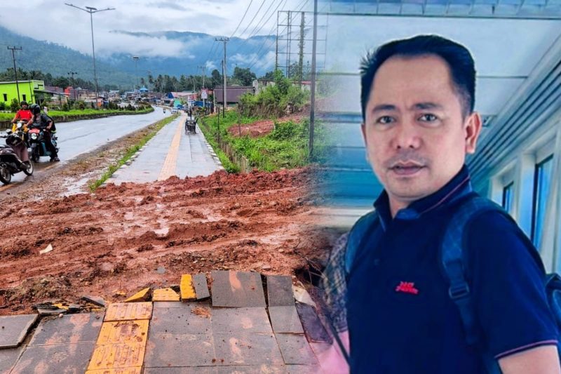 Anggota DPRD Konawe Utara, Fendrik, S.Kom, dan Perusakan Trotoar pejalan kaki akibat aktivitas mobilitas alat berat dan pengerukan tanah, Selasa (10/06/2025).