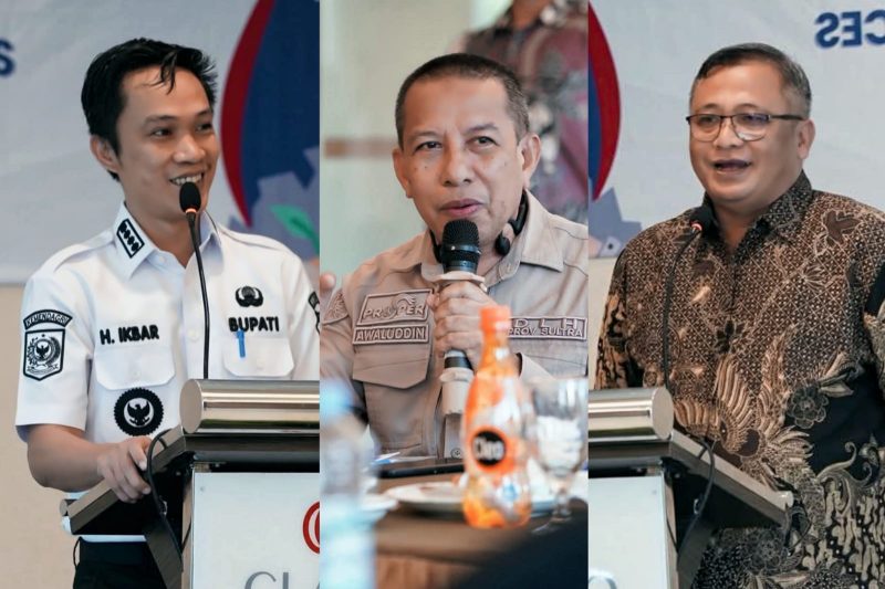 Bupati Konawe Utara, H. Ikbar, bersama Director PT SPR Sandy Hermawan, serta perwakilan dari Dinas Energi dan Sumber Daya Mineral (ESDM), Dinas Kehutanan, Dinas Lingkungan Hidup Provinsi Sulawesi Tenggara.