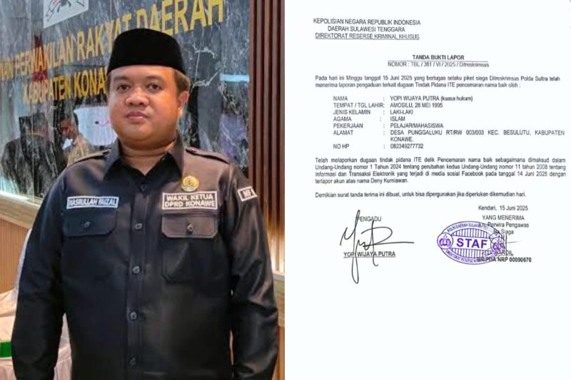 Wakil Ketua II DPRD Konawe, Nasrullah Faizal, dan Laporan Polisi dua Akun Facebook bernama “Deny Kurniawan” dan “Budi Sutoyo” ke Polda Sultra.