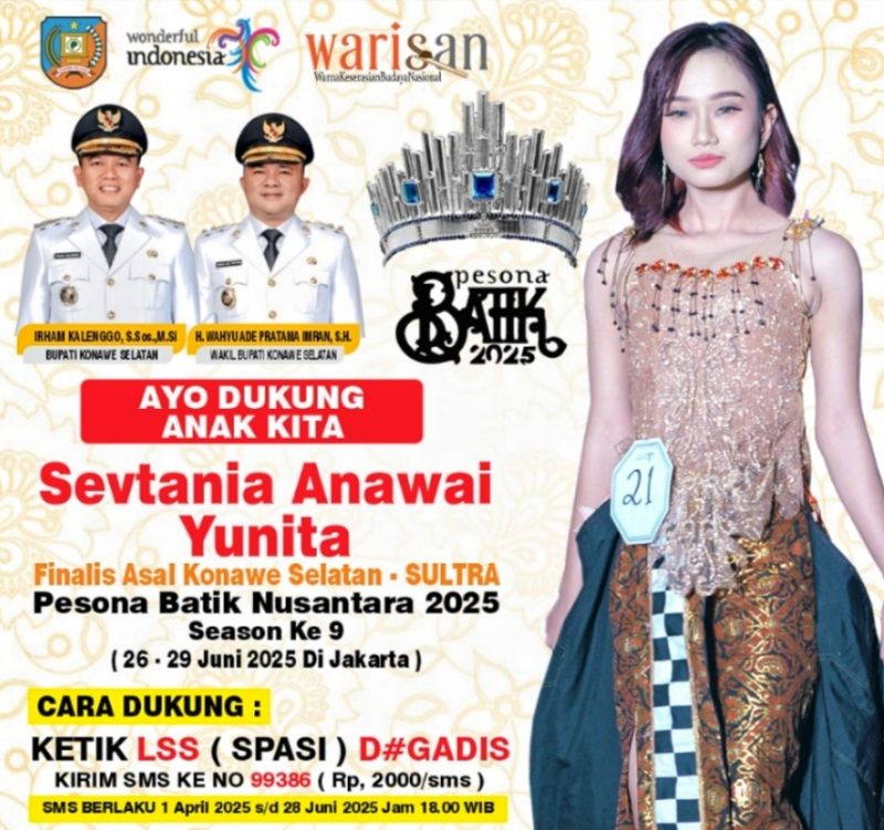 Sevtania Anawai Yunita, masuk sebagai finalis dalam ajang Nasional bergengsi Pesona Batik Nusantara 2025 Season ke-9 yang akan digelar pada 26–29 Juni 2025 di Jakarta.