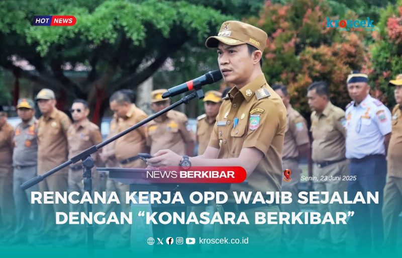 Bupati Konawe Utara, H. Ikbar, S.H., M.H., saat memimpin apel gabungan ASN di halaman Kantor Bupati Konawe Utara, Senin (23/6/2025).