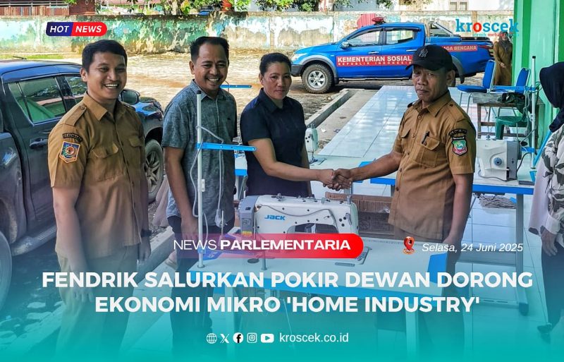 Anggota Dewan Perwakilan Rakyat Daerah (DPRD) Konawe Utara (Konut) Fraksi Partai Bulan Bintang (PBB), Fendrik, S.Kom (Kedua dari kiri kemeja biru cream) mendampingi penyaluran Mesin Jahit kepada penerima manfaat Home Industry, Selasa (24/06/2025).