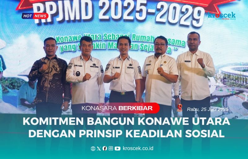Bupati Konawe Utara, H. Ikbar, S.H., M.H., didampingi Wakil Bupati Konawe Utara, H. Abuhaera, S.Sos., M.Si, Bersama Ketua DPRD Konawe Utara, Herman Sewani, S.H., serta Sekretaris Daerah Konawe Utara, Dr. Safruddin, S.Pd., M.Pd., di Musrembang RPJMD Konut, Kendari, Rabu (25/06/2025).