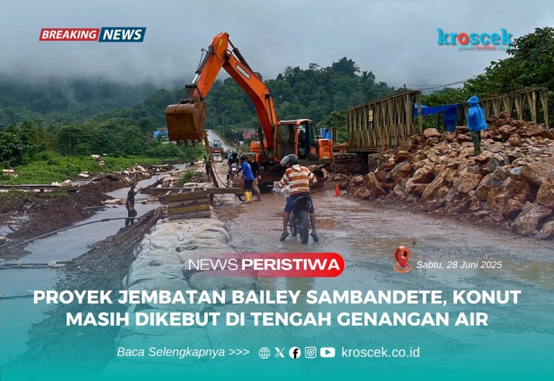 Pekerjaan pembangunan jembatan Bailey di poros jalan Nasional Trans Sulawesi yang menghubungkan Kendari, Sulawesi Tenggara, dan Morowali, Sulawesi masih berlangsung, Minggu (29/06/2025).