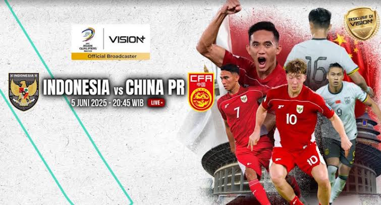 Timnas Indonesia dan China dalam lanjutan Kualifikasi Piala Dunia 2026 zona Asia dijadwalkan digelar pada Kamis, 5 Juni 2025. 