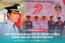 Pembina Upacara, Bupati Konawe Utara, H. Ikbar, S.H., M.H., memperingati Hari Bhayangkara ke-79 tahun 2025, di Pelataran Kantor Bupati Konut, Selasa (01/07/2025).