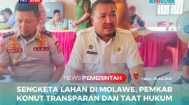 Sekda Konut, Dr. Safruddin, S.Pd., M.Pd., dalam konferensi pers usai melakukan peninjauan lokasi sengketa lahan di Molawe, Kamis (03/07/2025).