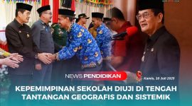 Wakil Bupati Konawe Utara, H. Abuhaera, S.Sos., M.Si., memberikan sambutannya saat melantik 19 pejabat fungsional guru yang mendapatkan tugas tambahan sebagai Kepala Sekolah di Aula Anawai Ngguluri lantai I, Wanggudu, Kamis (10/07/2025).