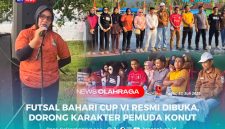 Kepala Desa Mowundo, Naniyatin, S.Pd., memberikan sambutannya, pada pembukaan Futsal Bahari Cup VI, Sabtu (12/07/2025).