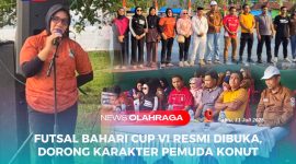 Kepala Desa Mowundo, Naniyatin, S.Pd., memberikan sambutannya, pada pembukaan Futsal Bahari Cup VI, Sabtu (12/07/2025).