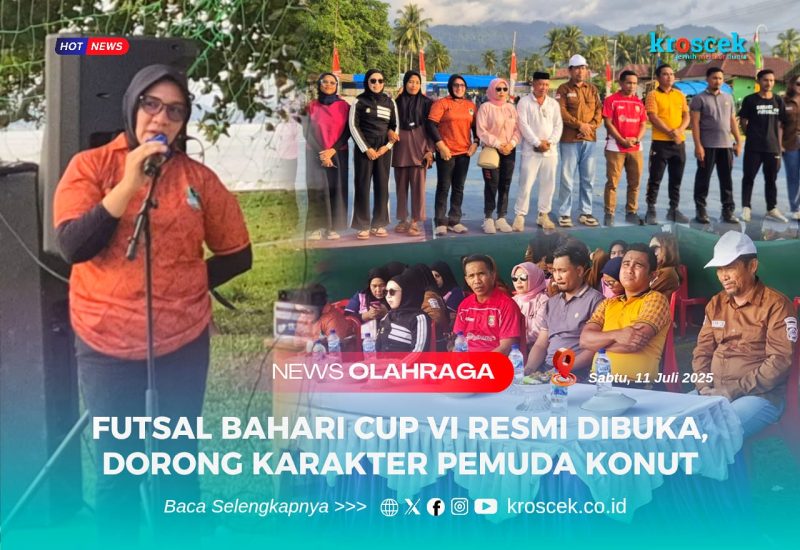 Kepala Desa Mowundo, Naniyatin, S.Pd., memberikan sambutannya, pada pembukaan Futsal Bahari Cup VI, Sabtu (12/07/2025).