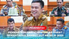 Bupati Konawe Utara, H. Ikbar, S.H., M.H., Memimpin langsung Rapat Koordinasi pemantapan persiapan dalam rangka menyambut Hari Ulang Tahun (HUT) ke-80 Kemerdekaan Republik Indonesia (RI) Tahun 2025, di Aula Anawai Ngguluri, Lantai I Kantor Bupati Konut, Senin (28/7/2025).