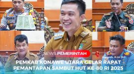 Bupati Konawe Utara, H. Ikbar, S.H., M.H., Memimpin langsung Rapat Koordinasi pemantapan persiapan dalam rangka menyambut Hari Ulang Tahun (HUT) ke-80 Kemerdekaan Republik Indonesia (RI) Tahun 2025, di Aula Anawai Ngguluri, Lantai I Kantor Bupati Konut, Senin (28/7/2025).
