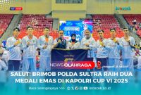 Kepolisian Daerah Sulawesi Tenggara (Polda Sultra) berpose bersama atlet terbaiknya raih medali dalam ajang Pekan Olahraga Nasional Polri Kapolri Cup VI Tahun 2025, Senin (28/07/2025).