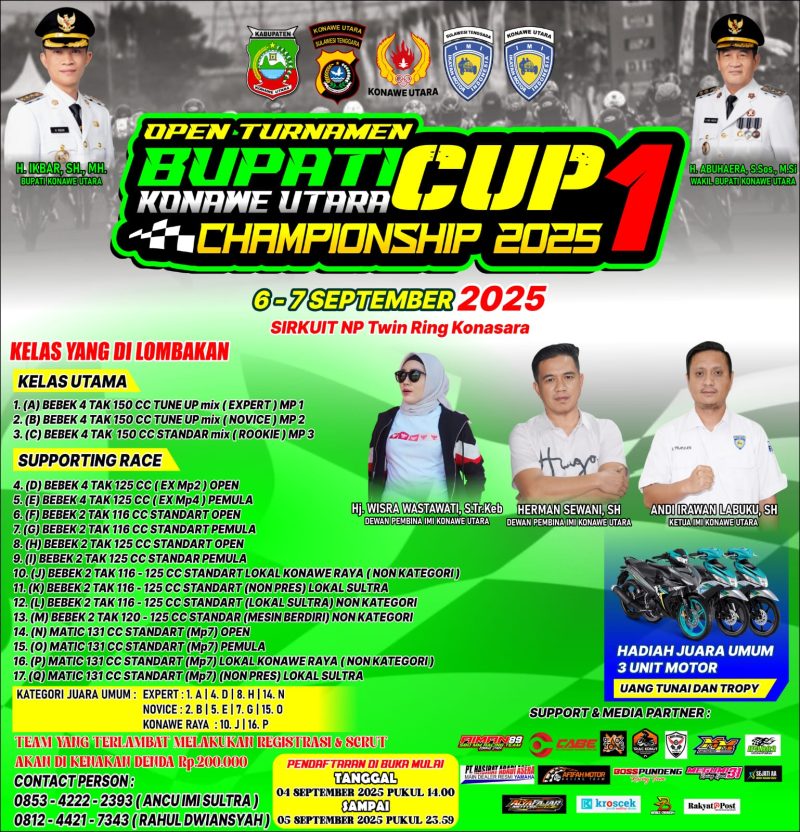 Pamflet Bupati Cup I Konawe Utara Road Race Championship 2025.