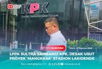 Ketua Dewan Pimpinan Wilayah (DPW) LPPK Sultra, Karmin melaporkan langsung Proyek Mangkrak Stadion Lakidende di KPK RI, Senin (11/08/2025).